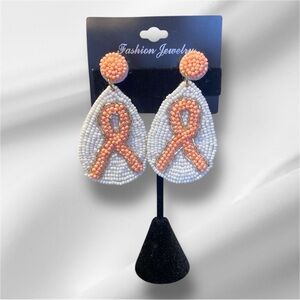 Beaded Teardrop Breast Cancer‎ Awareness Ribbon Earrings – Statement Jewelry